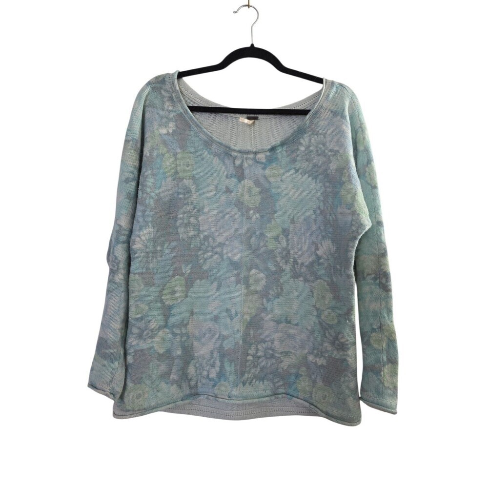 Free People Flower Bomb Angora Wool Slouchy Sweater Top Green Blue Womens Small